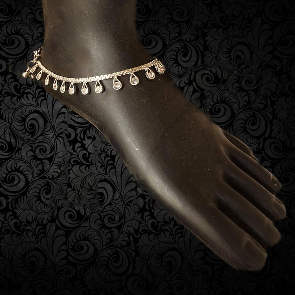 Paan shape silver antique Anklet
