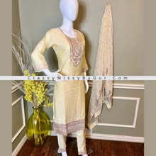 Load image into Gallery viewer, Yellow Art Silk Embroidered Straight Kurta Pant Suit Set